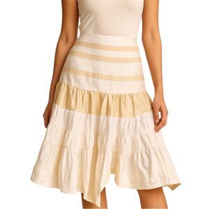 Seventy Y2K Cream and Tan Silk Midi Skirt L